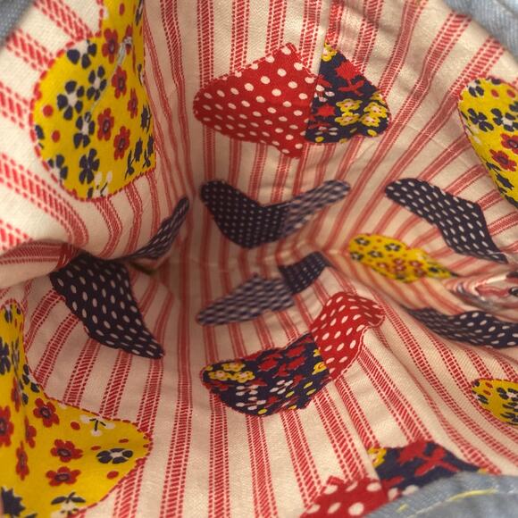 Vintage Cottage Core Denim Patchwork Heart Double Handle Mini Tote Bag - Picture 3 of 3